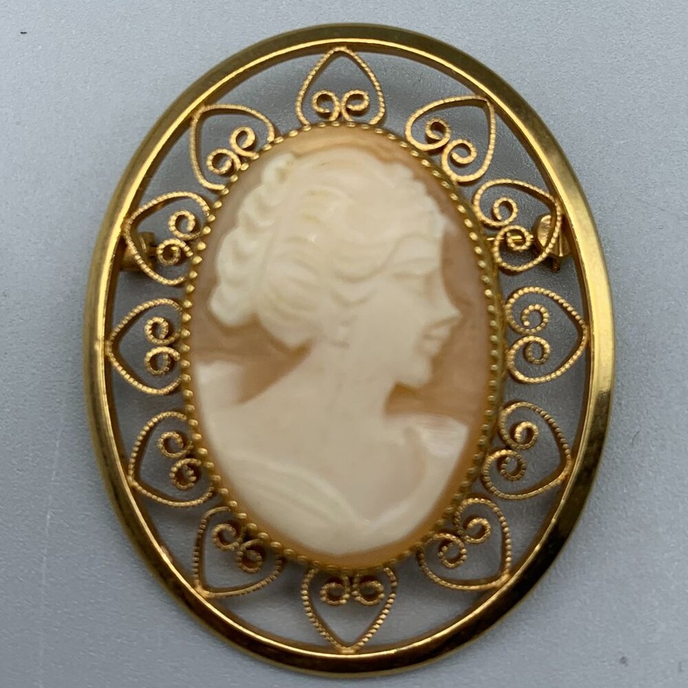 Vintage 1/20 12K Gold Filled Cameo Brooch Pin Pendant